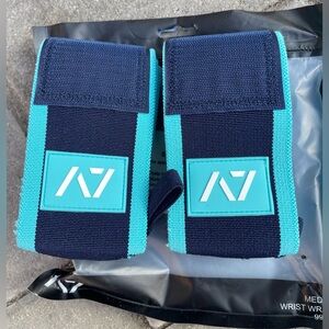 New A7 Medium Wrist Wraps in turquoise blue and navy, long: 99 cm (39 inches)
